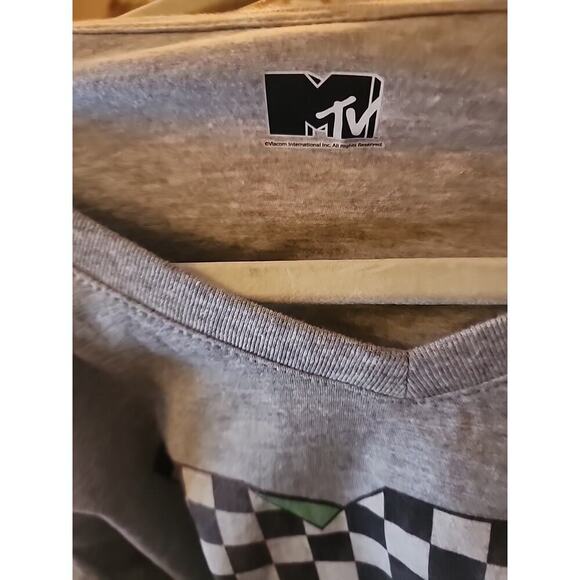 MTV Music Television Logo Womens Checkered Distressed T shirt Large New A129 - Picture 4 of 5